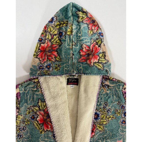 Johnny Was BIYA Sherpa Lined Floral Hoodie Jacket Boho Artwear Velvet M Jewelton - Picture 5 of 16